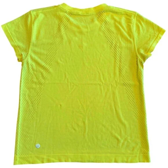 Size 4 Lululemon Train to be Short Sleeve Shirt Neon Electric Lemon Yellow - Picture 3 of 7